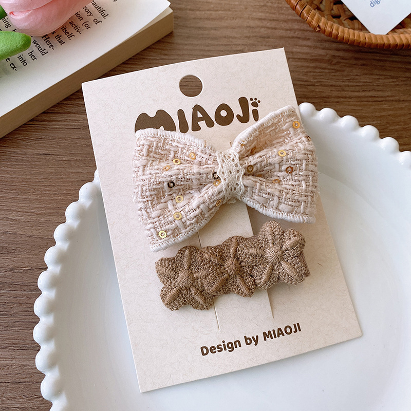 French retro style, off-white fabric, lace, lace, bow, woolen woven, flower fringe, seaside hairpin for women pic 10