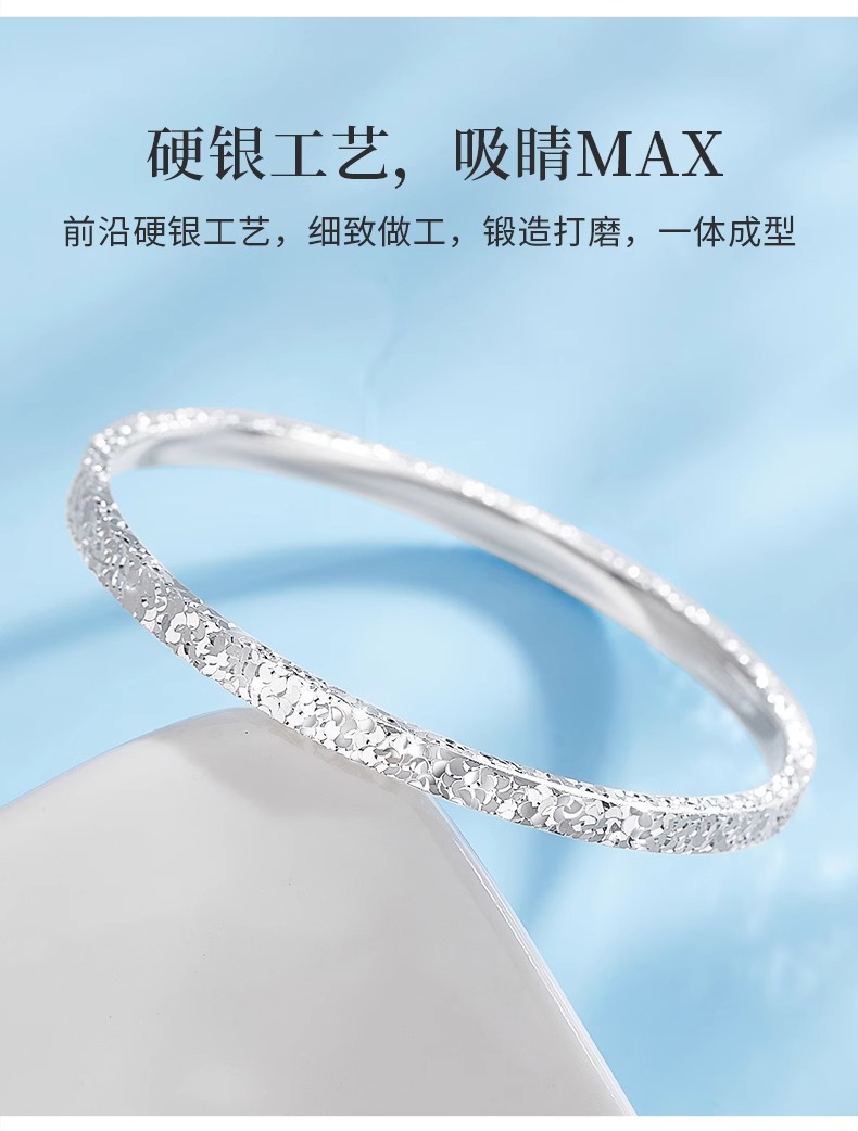 Three-sided Crushed Ice S999 pure silver bracelet for women, a light luxury solid, niche and fashionable closed new type of bracelet, versatile jewelry pic 8