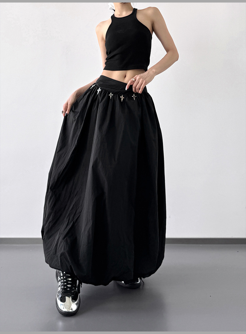 Summer 2025 design style Japanese-style puffy flower bud skirt for women, high-waisted, slimming, versatile and hip-covering wide long skirt pic 8
