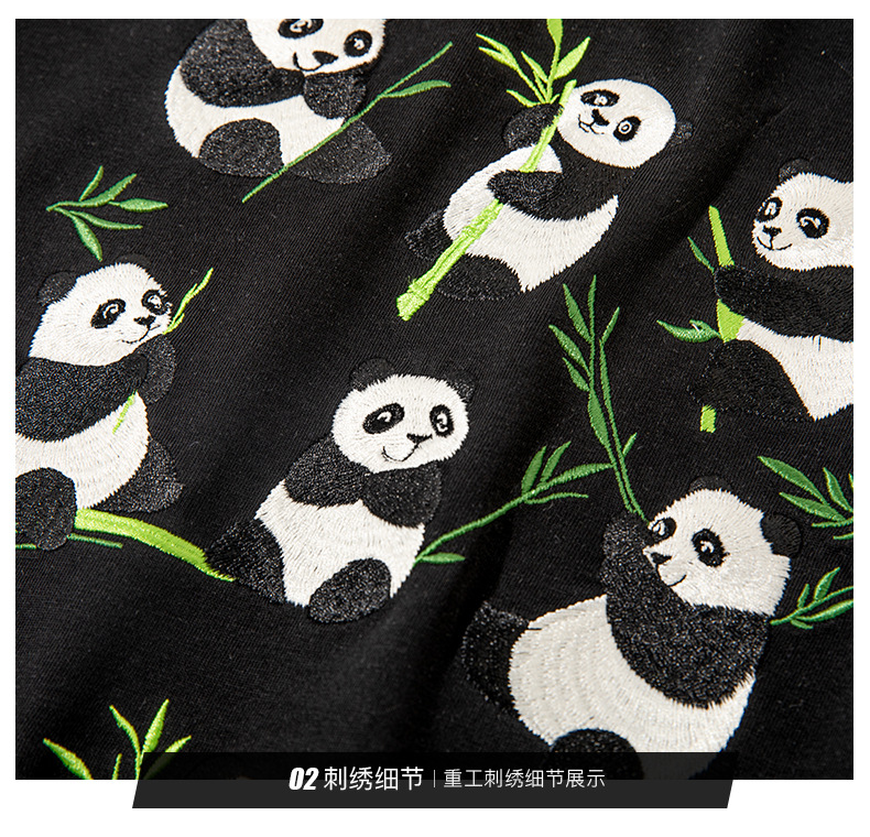 New Chinese-style national trend panda dumpling bamboo leaf embroidered T-shirt, loose round-neck half-sleeved top pic 18