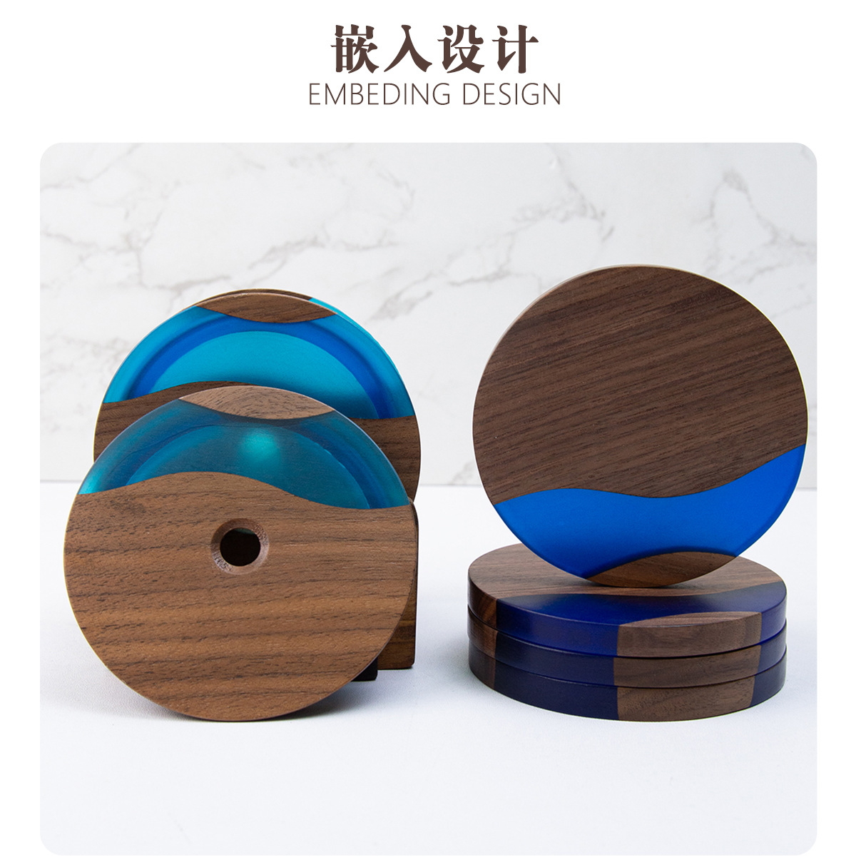 杯垫胡桃木树脂工艺圆形杯垫茶杯托厂家直销加厚隔热垫批发详情6