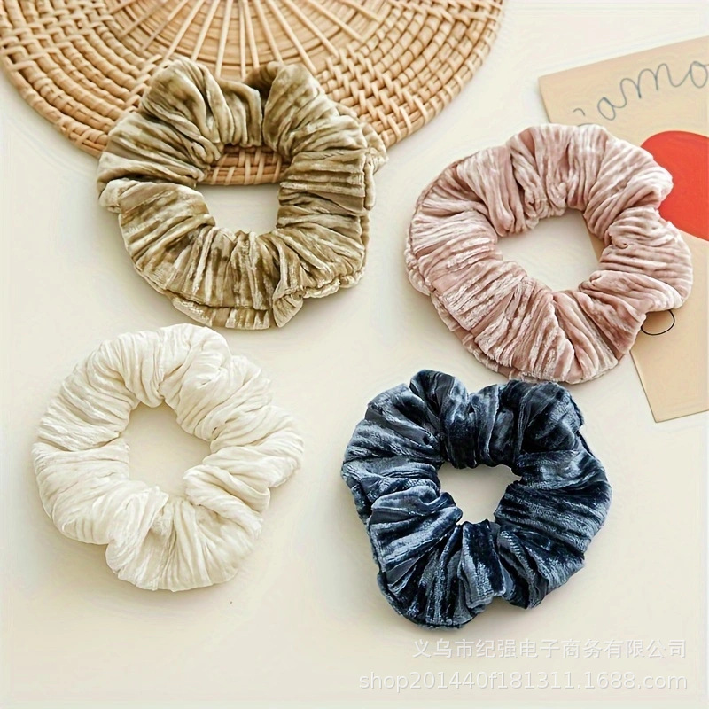 Autumn and winter velvet art large intestine hair band, pleated high-elasticity plush simple hair tie, versatile hair band pic 4