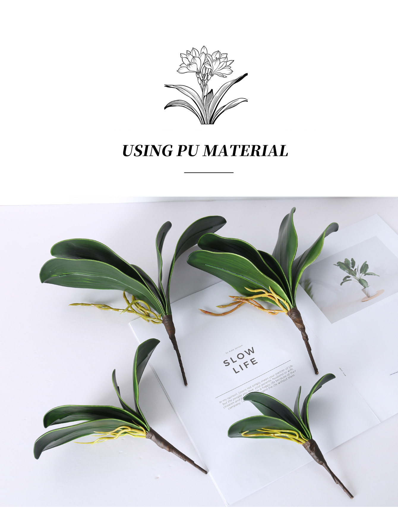 仿真蝴蝶兰叶手感软胶PU君子兰叶高档EVA蝴蝶兰叶丝网花配件插花详情2