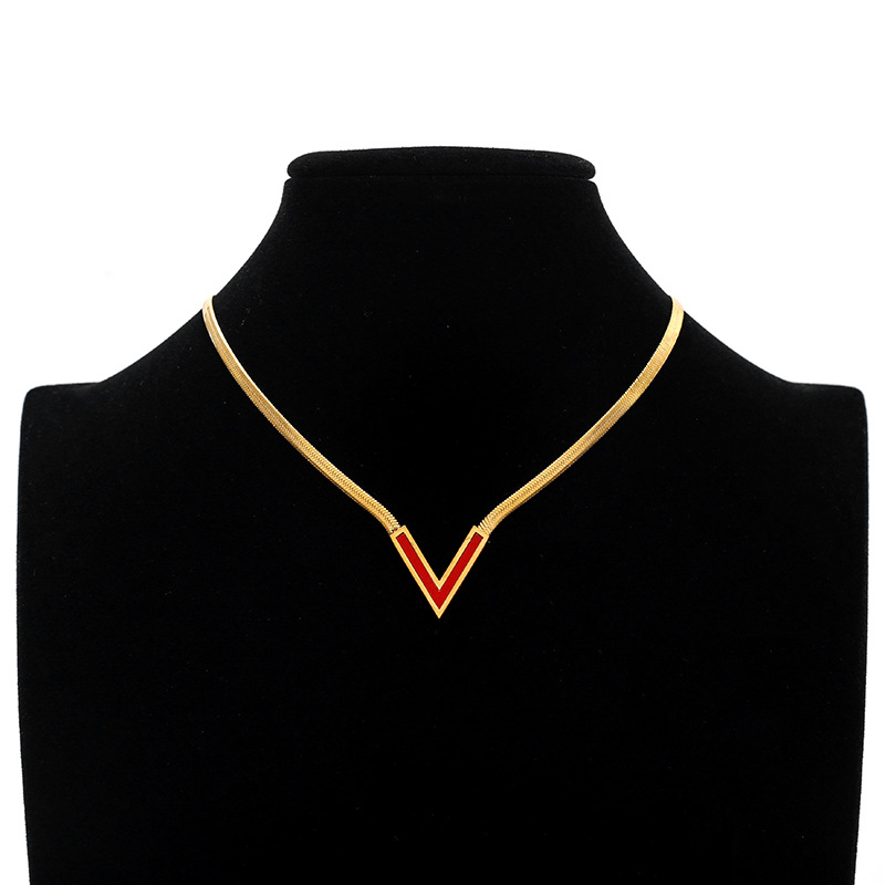 A sexy V-shaped pendant, flat snake chain necklace, retro and unique stainless steel 18K plated jewelry for women, a cross-border bestseller from Europe and America pic 2