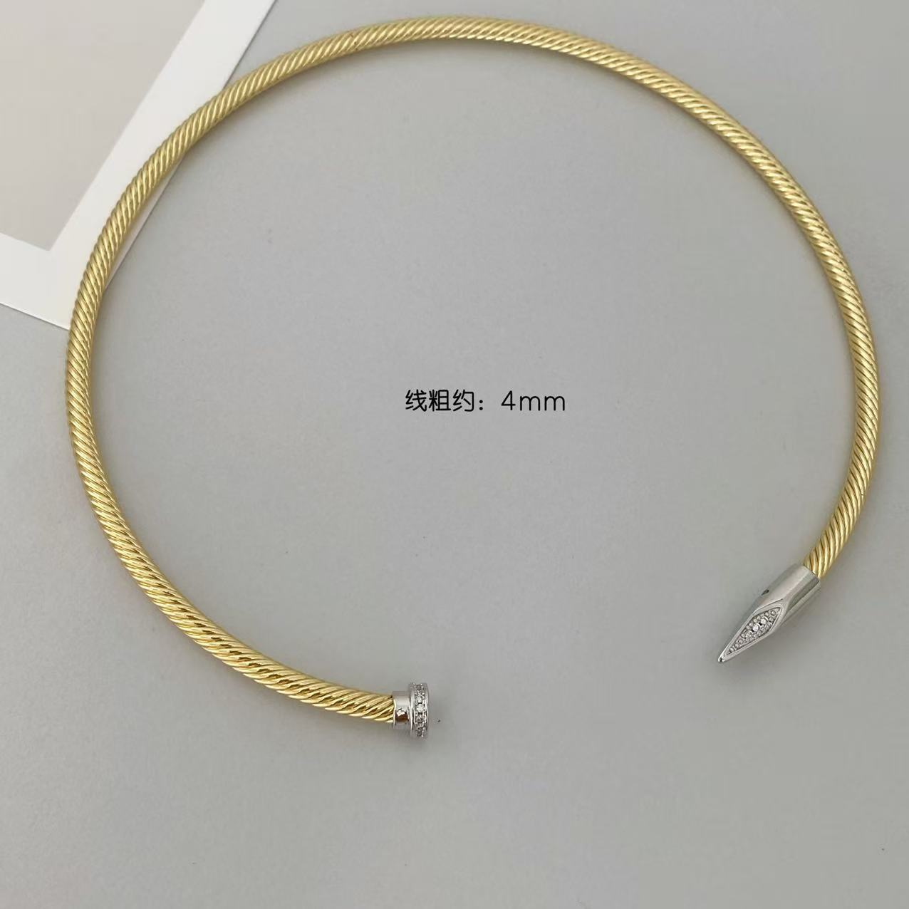 跨境爆款简约几何型甜酷项圈手圈个性钉子项链镶锆石厂家批发详情12