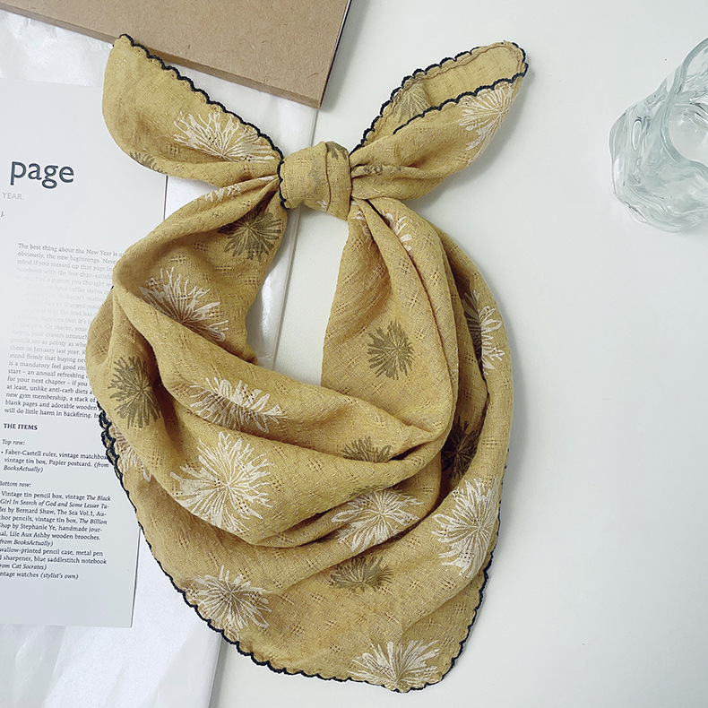 Japanese-style breathable cotton and linen small square scarf for women, 60x60cm, forest girl neck protection small scarf, sun protection travel photo headscarf pic 7