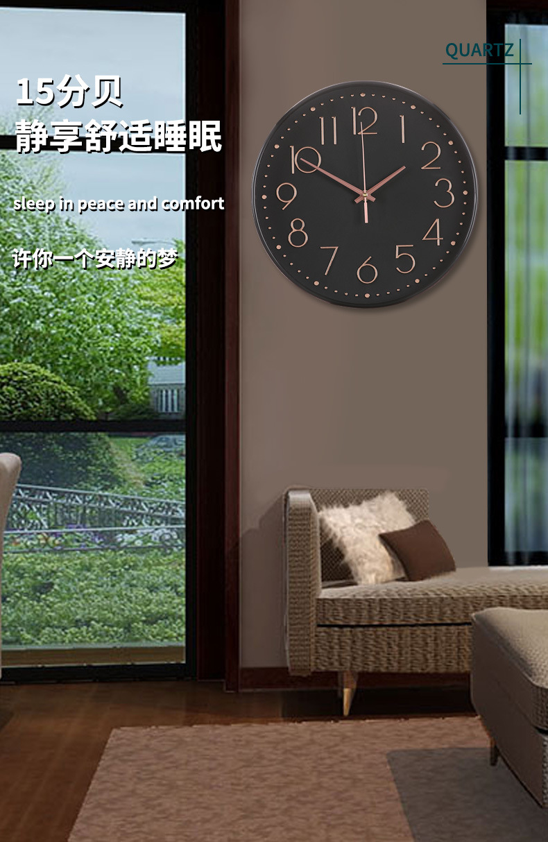 12寸圆形挂钟30CM钟表客厅静音挂钟简约时尚爆款时钟挂墙家用立体详情4