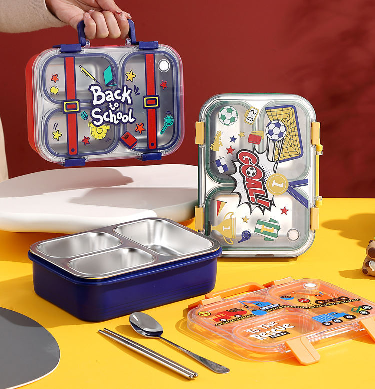 卡通新款分格保温饭盒不锈钢学生专用上班族便携成人便当餐盒代发详情11