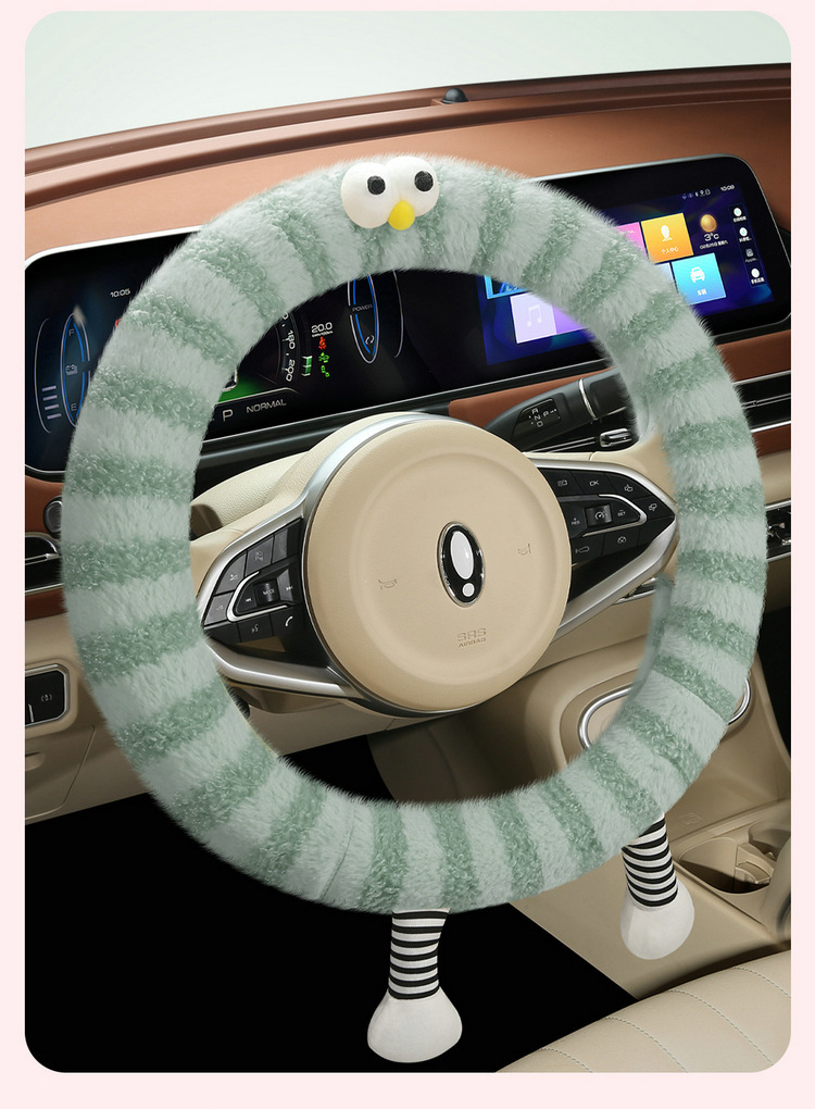冬季毛绒2024新款小怪兽防滑保暖卡通可爱女汽车方向盘把套大眼萌详情31