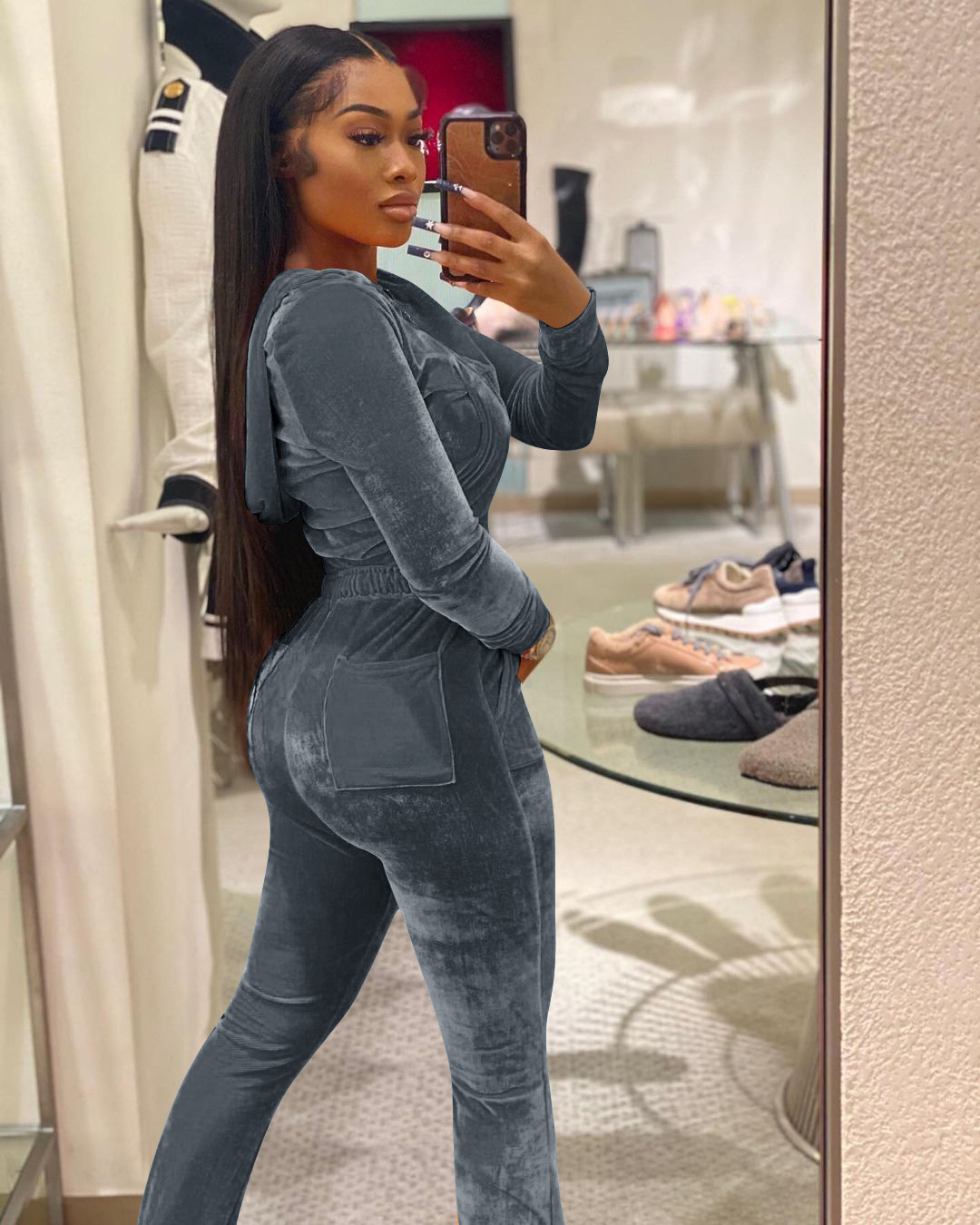 Solid color gold velvet wide-leg pants two-piece set pic 25