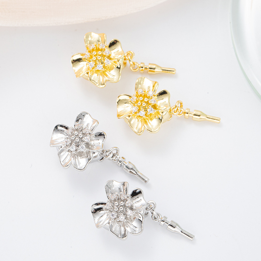 Pearl necklace, ingot clasp, small flower inlaid, zirconium-plated 18kDIY jewelry, necklace, stick clasp, pendant, retro accessory pic 10