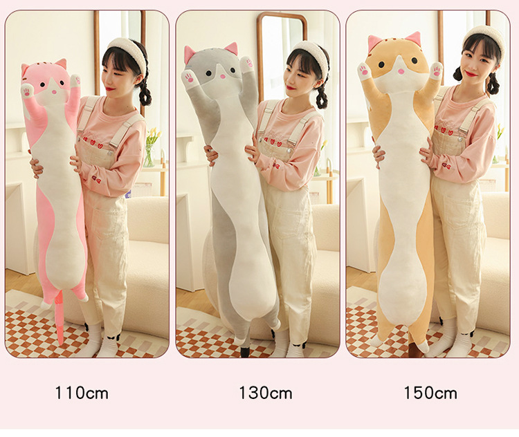 跨境长条猫胖款抱枕可爱猫咪动物公仔毛绒玩具安抚娃海外压缩包装详情12