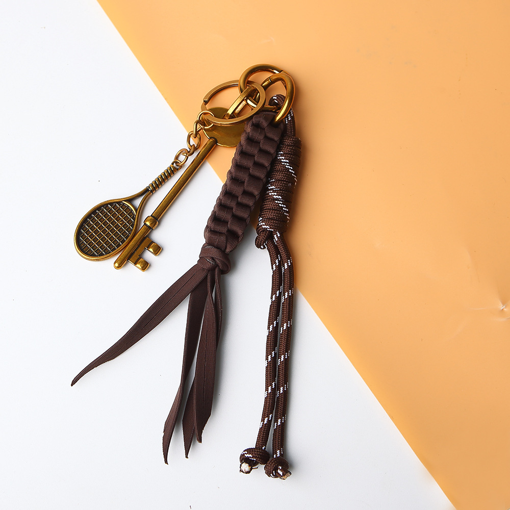 Cross-border bag pendants, accessories, cross-border keychains, retro gold tennis rackets, MIU-style woven ropes, DIY pic 11