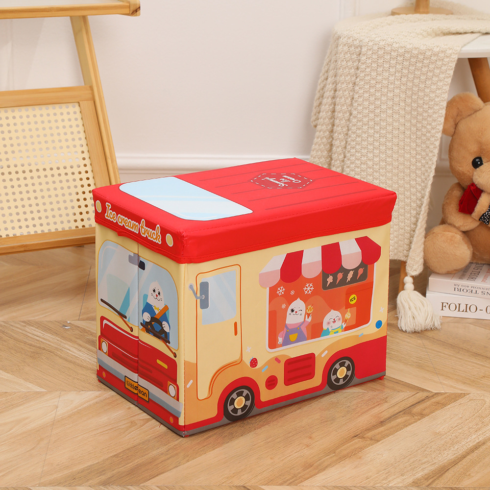 Wholesale of seated cartoon car storage boxes, multi-functional large-capacity storage boxes, folding storage stools pic 8