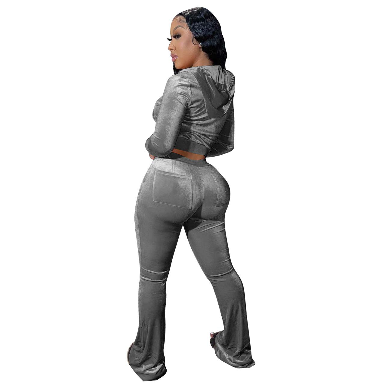 Solid color gold velvet wide-leg pants two-piece set pic 205