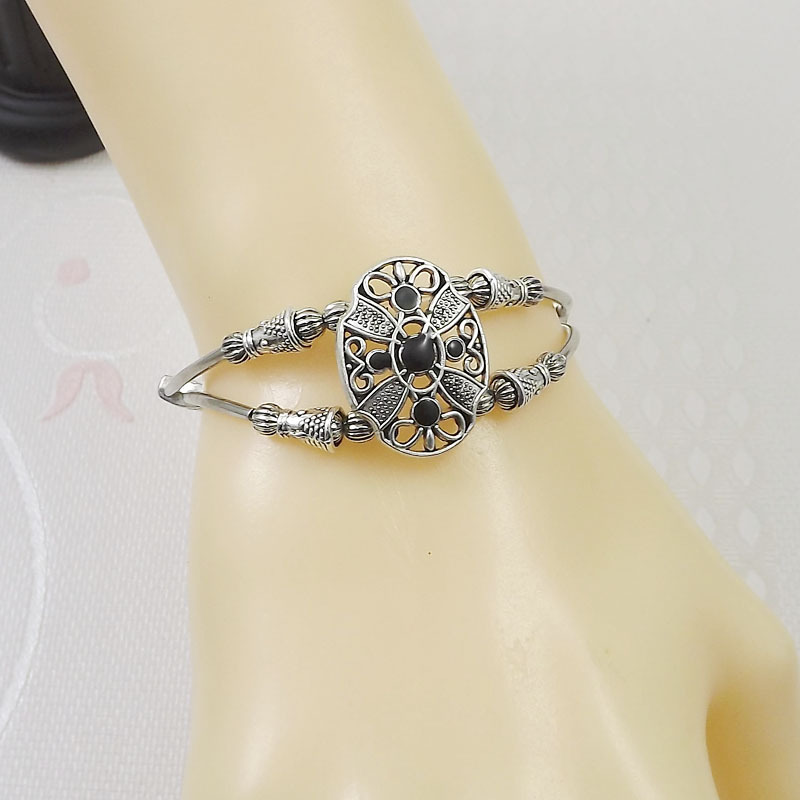 民族风配饰时尚复古饰品批发古银配饰波西米亚手链镀银古典手环详情8