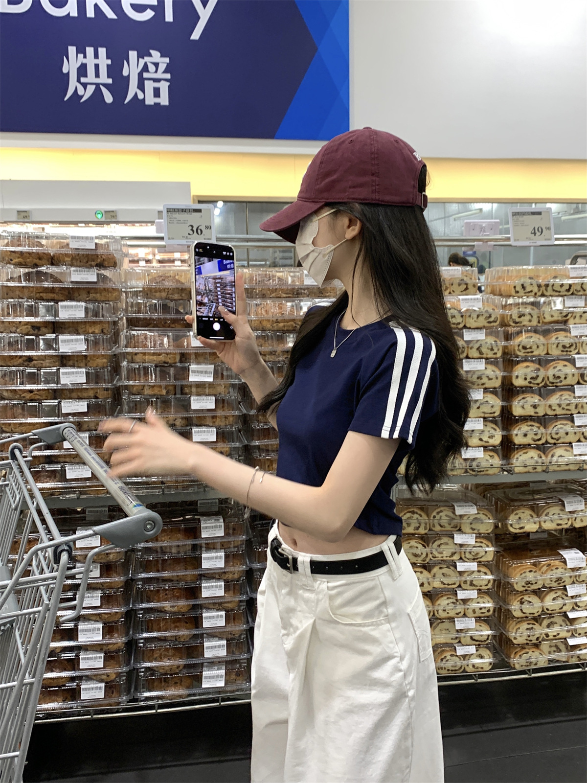 美式2024夏季新款韩版圆领修身插肩杠条显瘦百搭短袖T恤女装上衣详情11