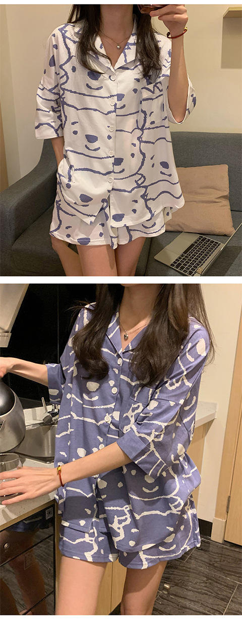 ins Fresh pajama women Summer short sleeves and shorts Korean cardigan plus-size Korean Japanese-style home wear two-piece set pic 8