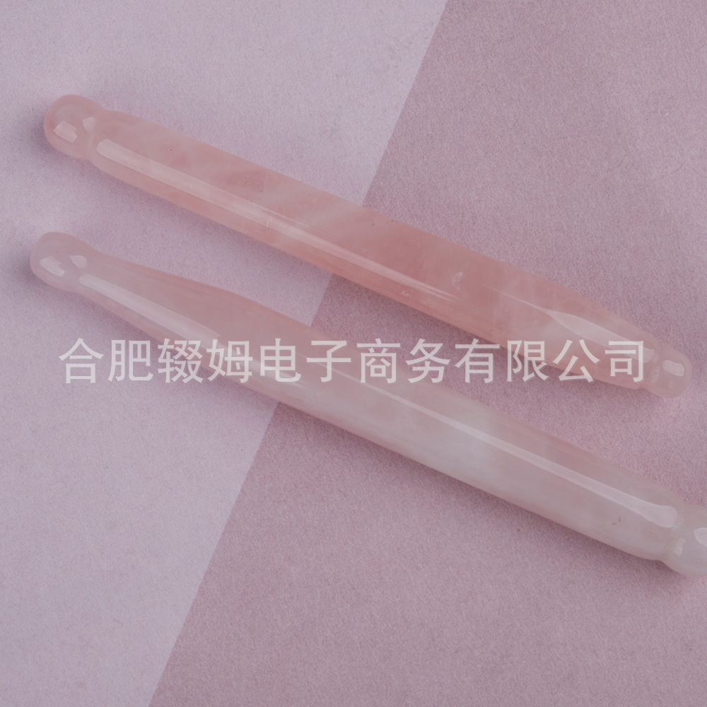 批发外贸天然粉晶玉石按摩器脸部面部刮板质感温润手工打磨穴位笔详情14