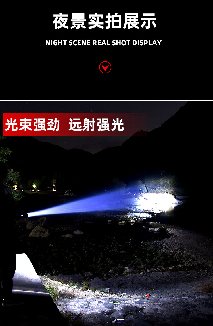 跨境30W白激光手电筒 内置TYPE-C充电带电量显示/笔夹 远射手电筒详情22