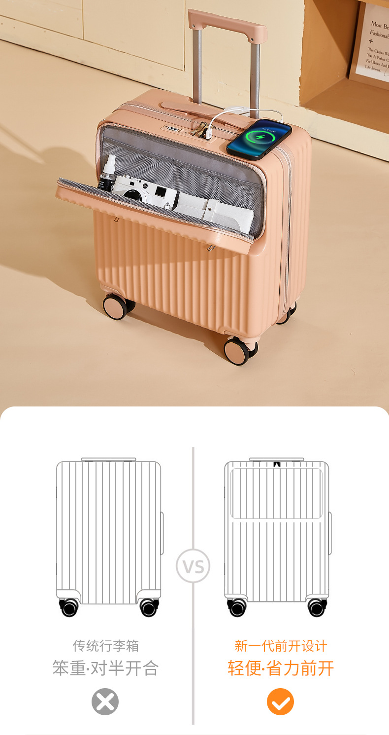 A 18-inch carry-on suitcase with a front opening for women, a lightweight and multi-functional side-opening suitcase for men pic 5