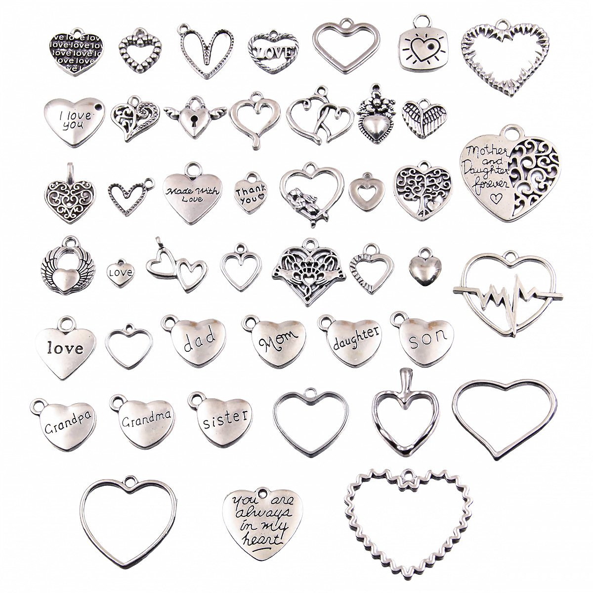 45款ins风爱心吊坠爆款diy合金镂空love魅力手工项链手链饰品配件详情3