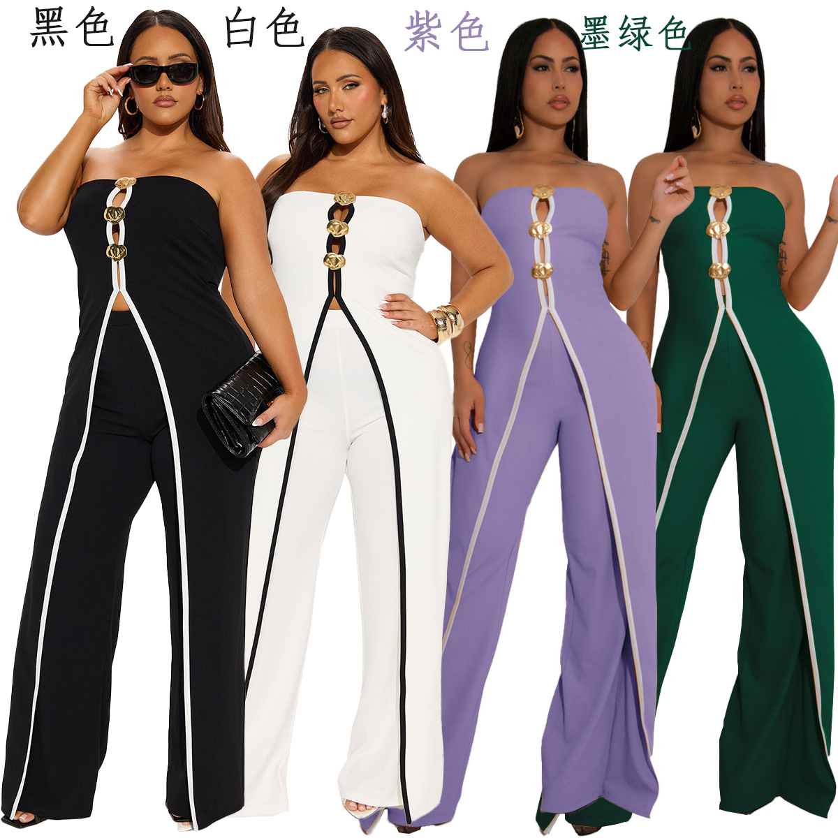 ZY6190 Amazon Independent store strapless false two-piece elegantly designed jumpsuit New partyjumpsuit pic 2