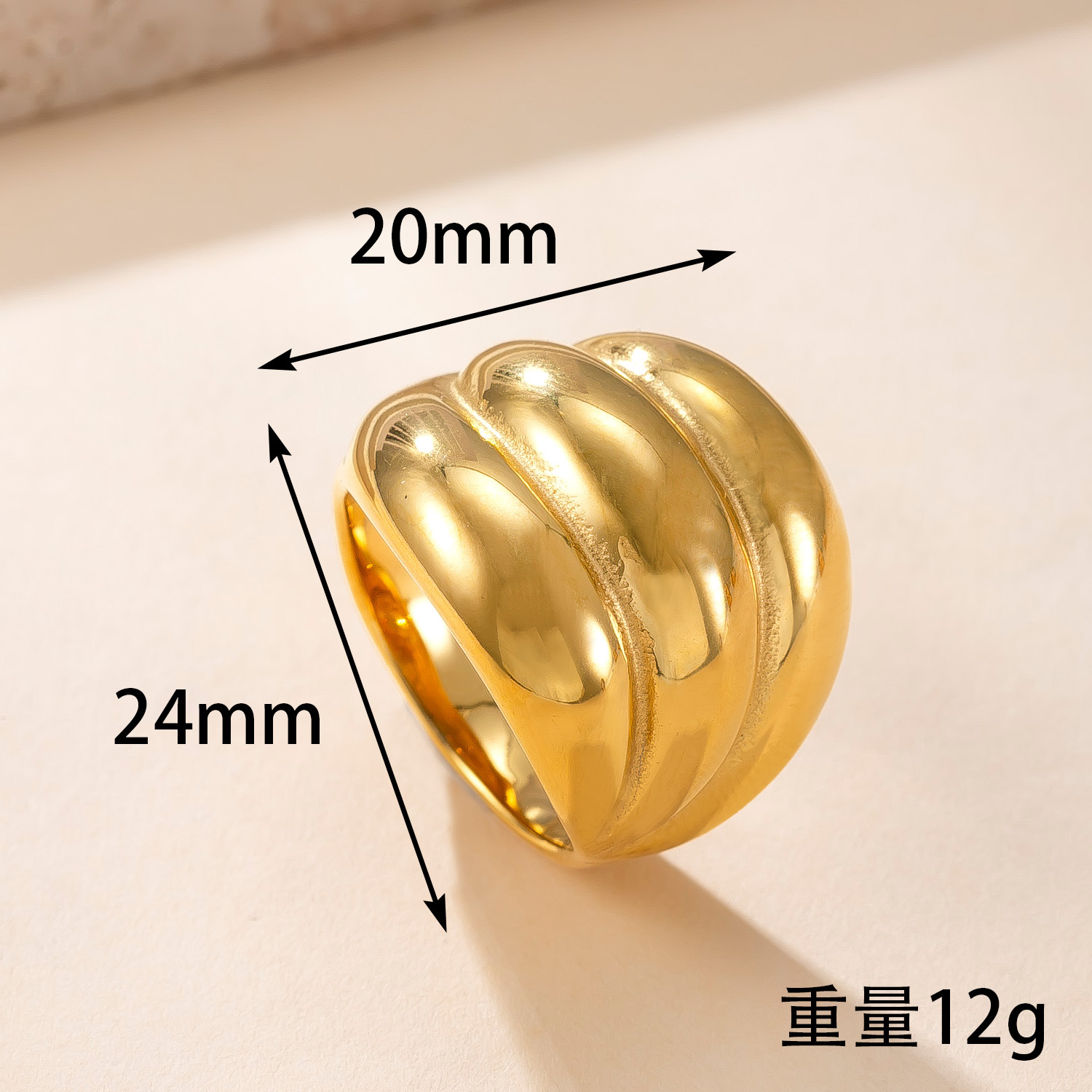 跨境爆品钛钢指环 铸造多层光面情侣戒指高级感镀18k金不锈钢手饰详情7