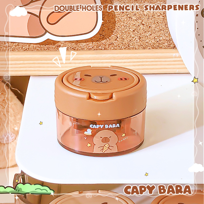 卡皮巴拉趣味翻盖双孔卷笔刀小学生卡通创意迷你削笔器转笔刀笔刨详情11