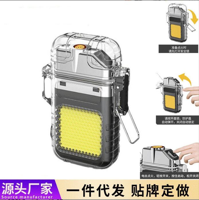 新款透明充电电弧打火机钥匙扣灯 多功能个性户外照明灯 野营露营便携详情1