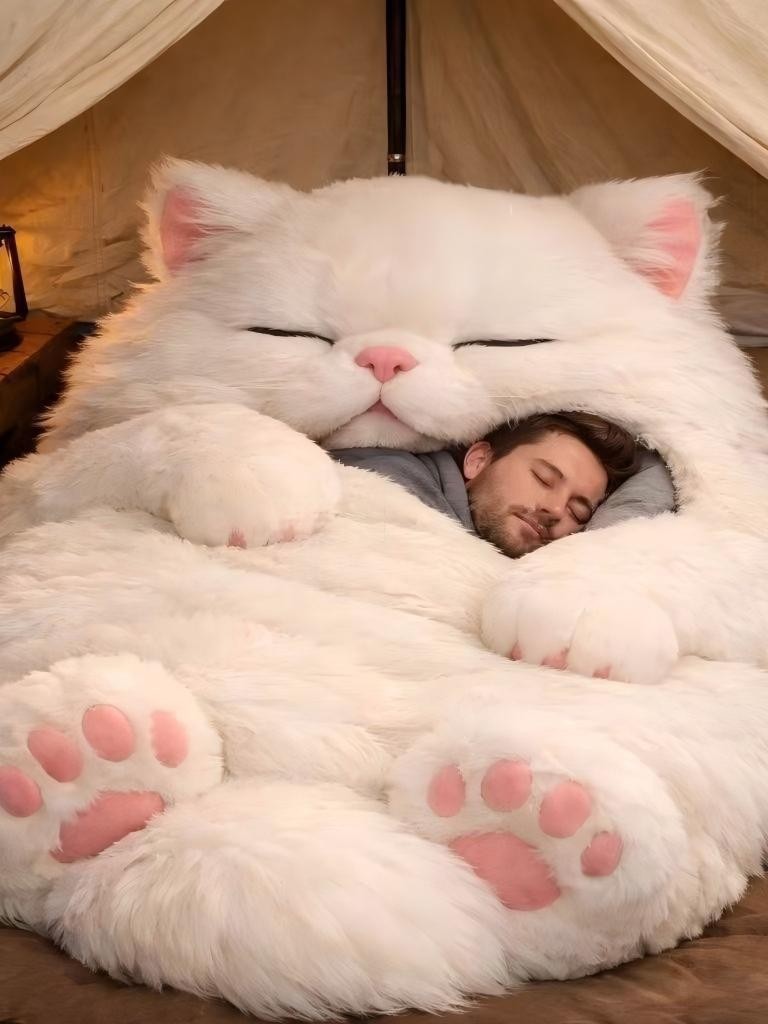 冬季成人巨型毛绒猫咪睡袋 卡通懒人床 安全感治愈系包裹睡垫详情6