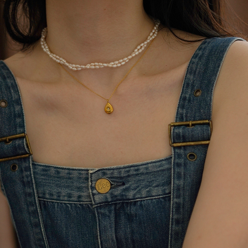 水滴八星芒宝石项链锁骨链钛钢镀18K金毛衣链小众设计感饰品吊坠详情5