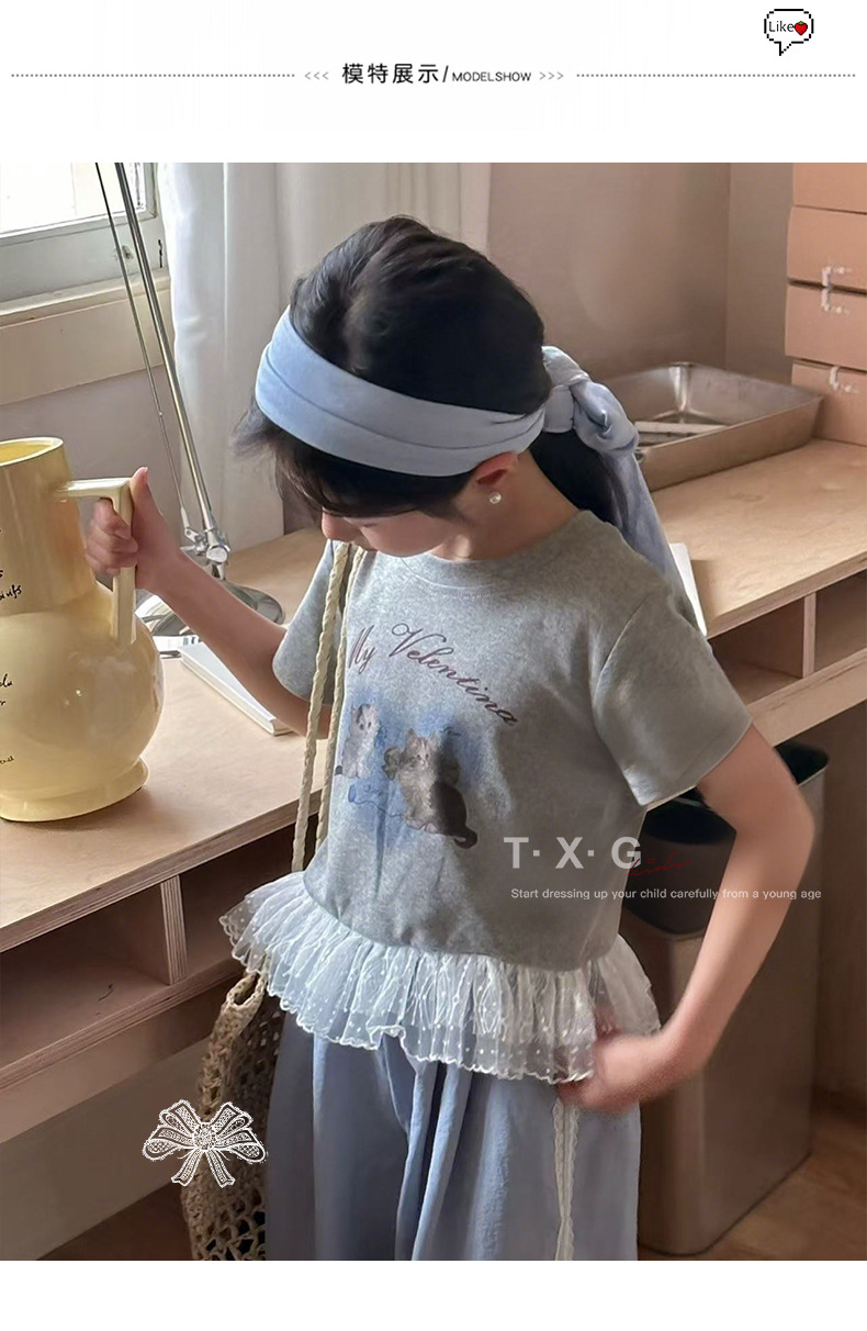 [en stock] korean style niños verano 2026 nueva chica encaje encaje manga corta camiseta chaleco casual casual pic 4