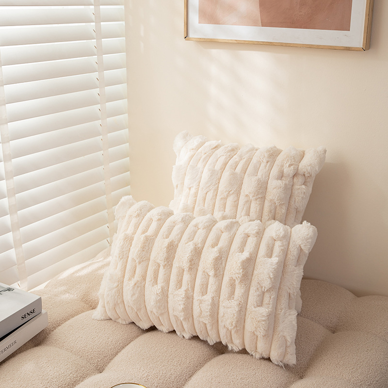 北欧ins风纯色链条编花胖条抱枕套兔毛绒床头沙发靠枕多色可选详情32