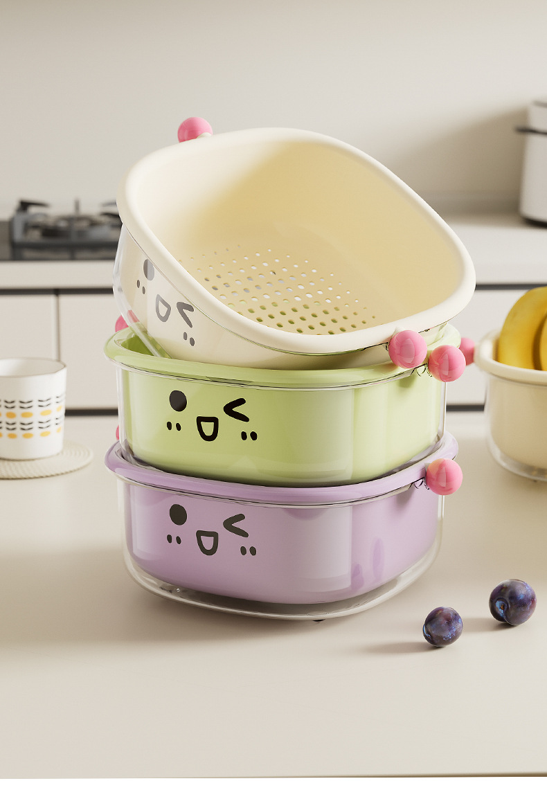 洗菜盆沥干篮双层设计多功能水果盘厨房大号可倒置防尘果蔬沥水篮详情18