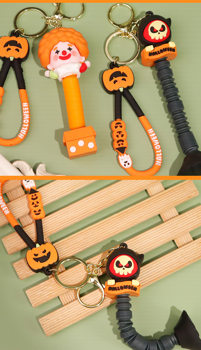 New Halloween telescopic pull tube creative pressure-relieving PVC soft rubber key pendant factory wholesale keychain accessories pic 10