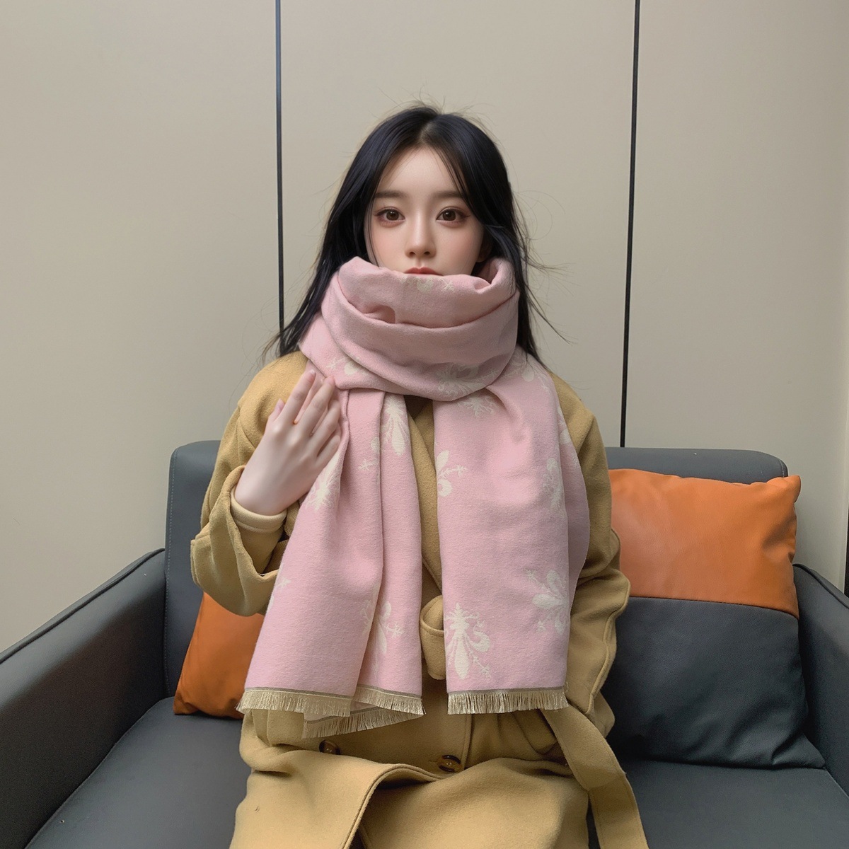 围巾女冬季欧美风格佛罗伦萨鸢尾花披肩加厚百搭双面保暖围脖保暖详情32