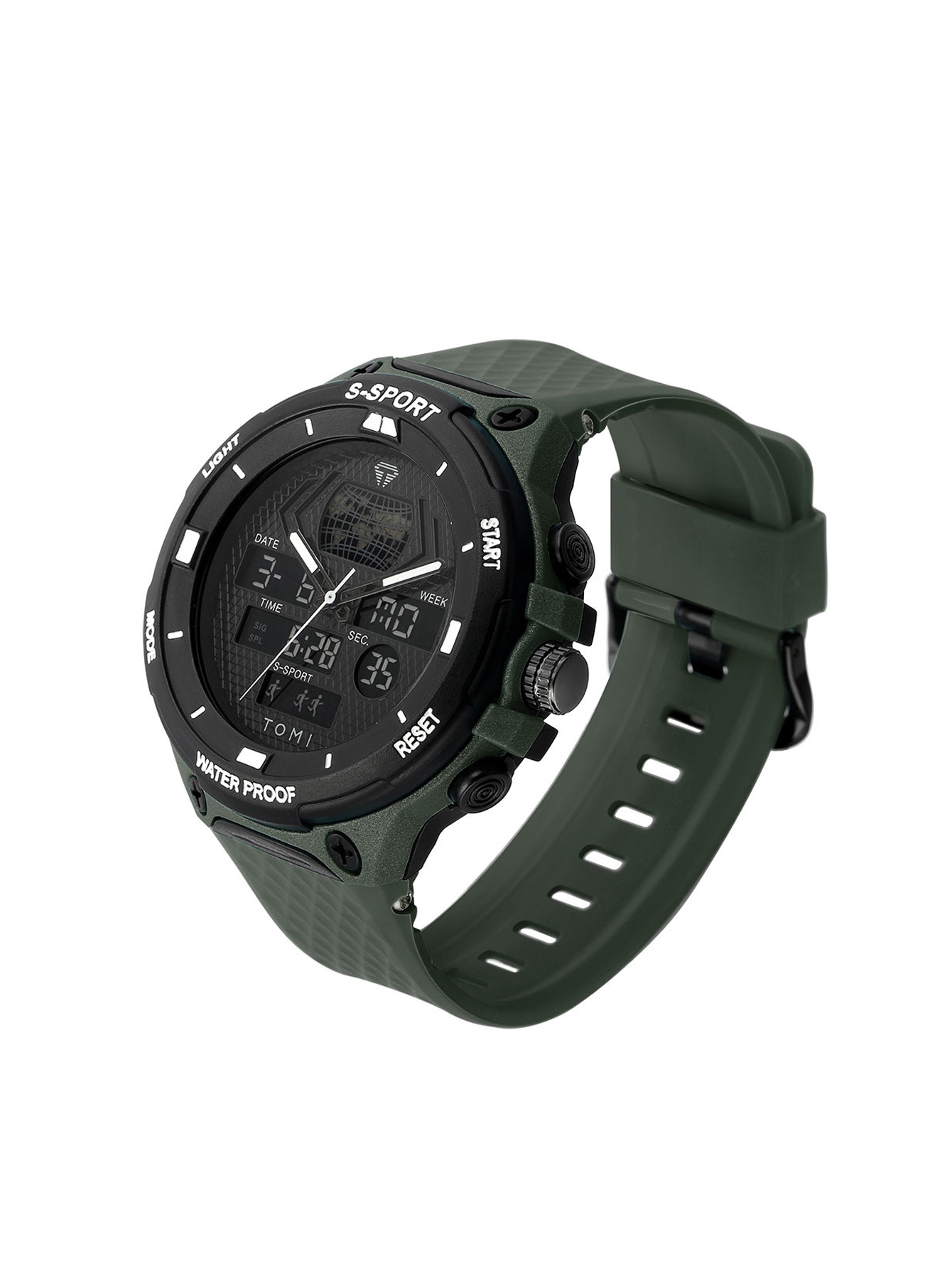 TOMI数字指针双显示创意休闲手表男士学生运动防水表高颜值石英表详情5