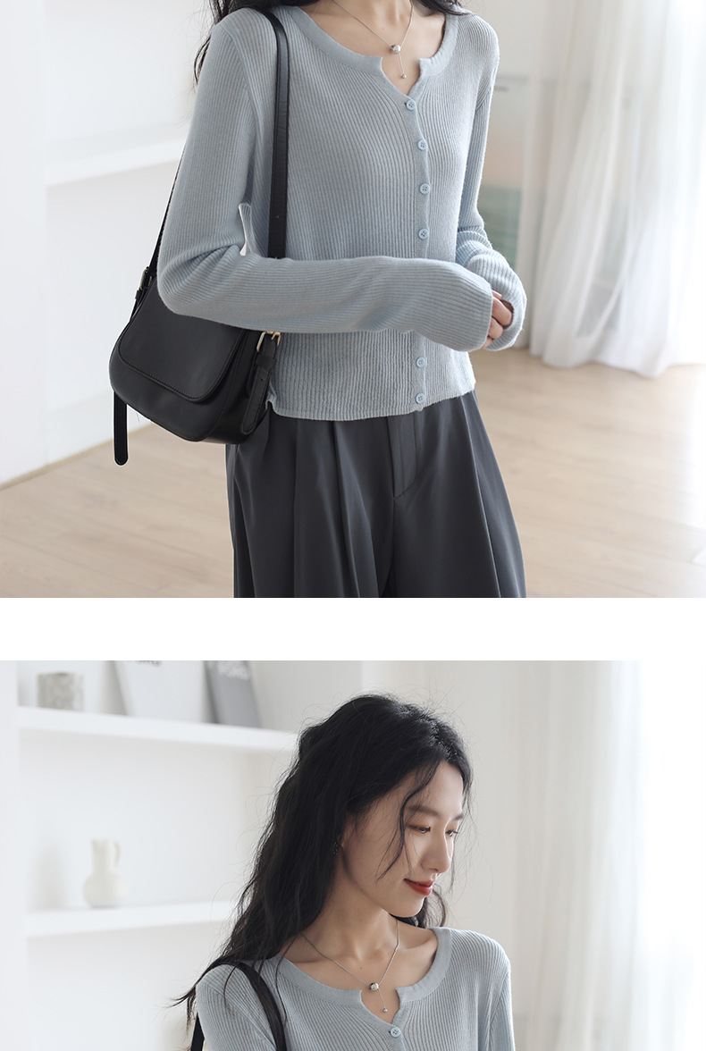 6羊毛品牌女装2025新款圆领长袖针织开衫 宽松百搭毛衣外套 空调衫秋季外搭女士精致加工详情7