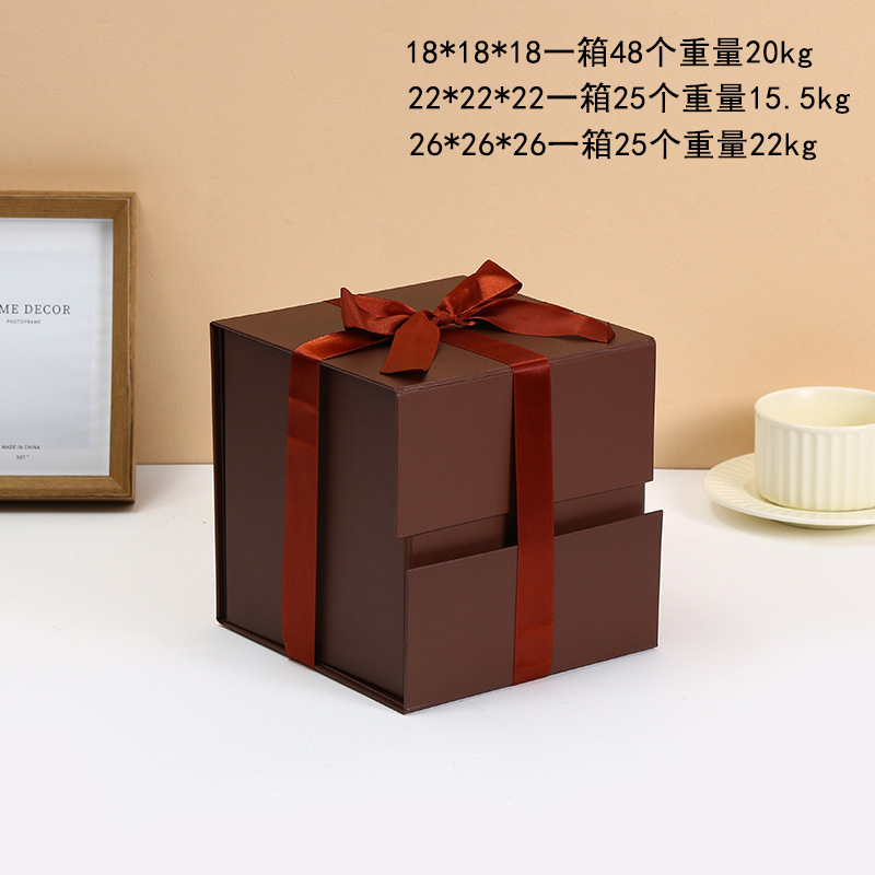 跨境外贸正方形折叠礼盒创意礼品盒大中小号磁铁翻盖丝带折叠盒一片式礼物盒详情6