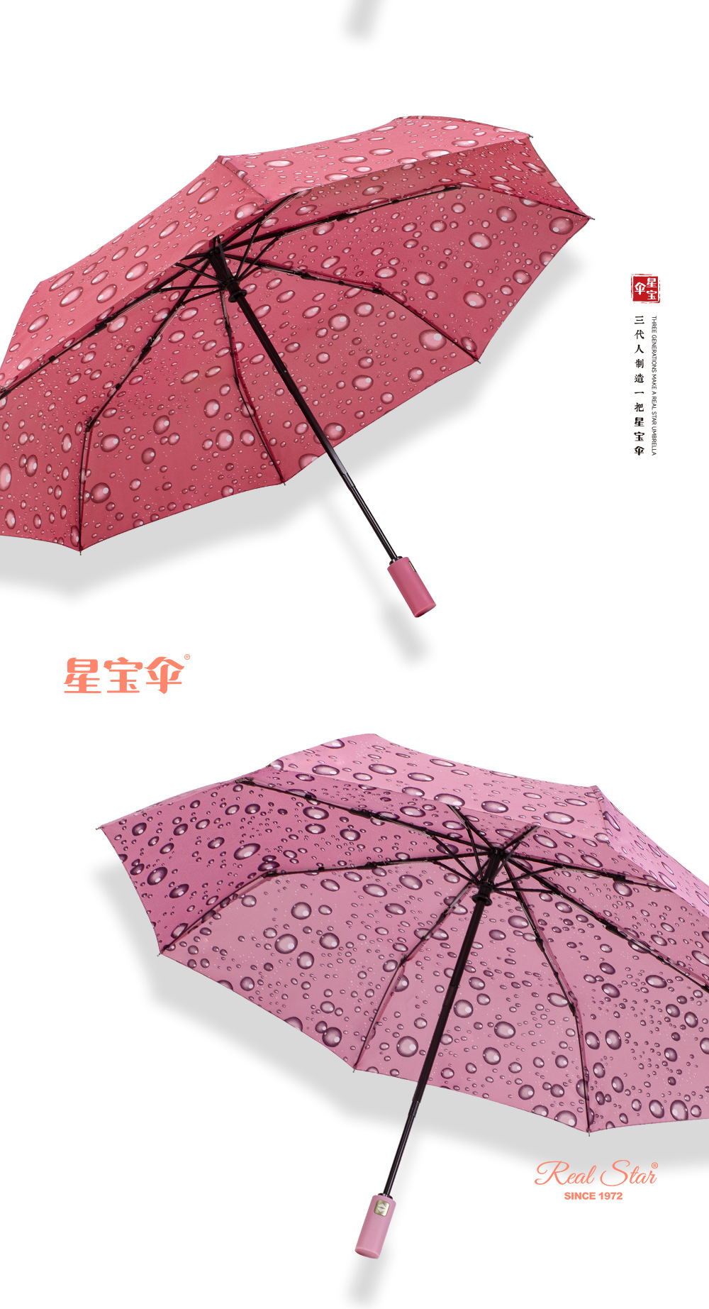 外贸六色雨滴图案自动三折伞防风遮阳自开收雨伞现货日用百货详情12