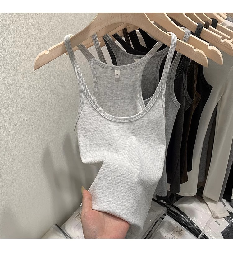 一件代发甜辣U领红色吊带女春夏修身螺纹内搭上衣美式细肩带背心详情30