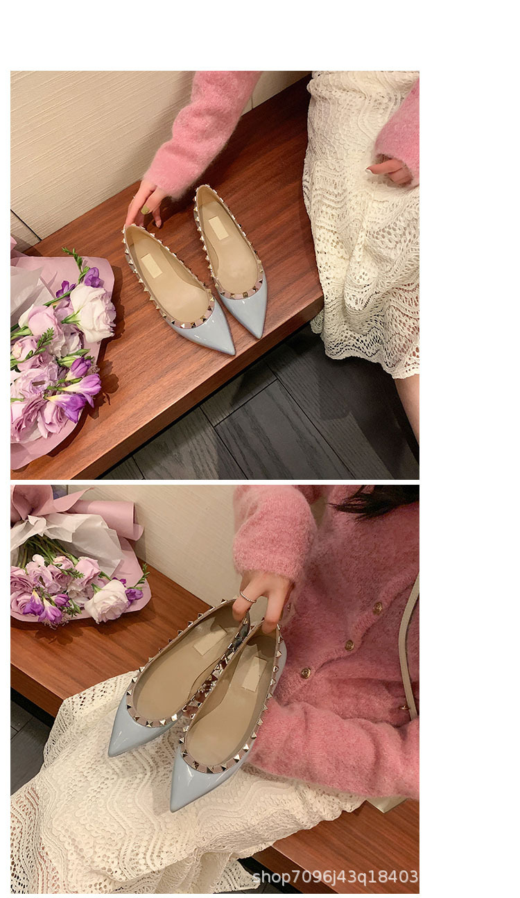 V家网红平底单鞋女浅口铆钉尖头平底鞋2023春秋新款工作鞋女瓢鞋详情11