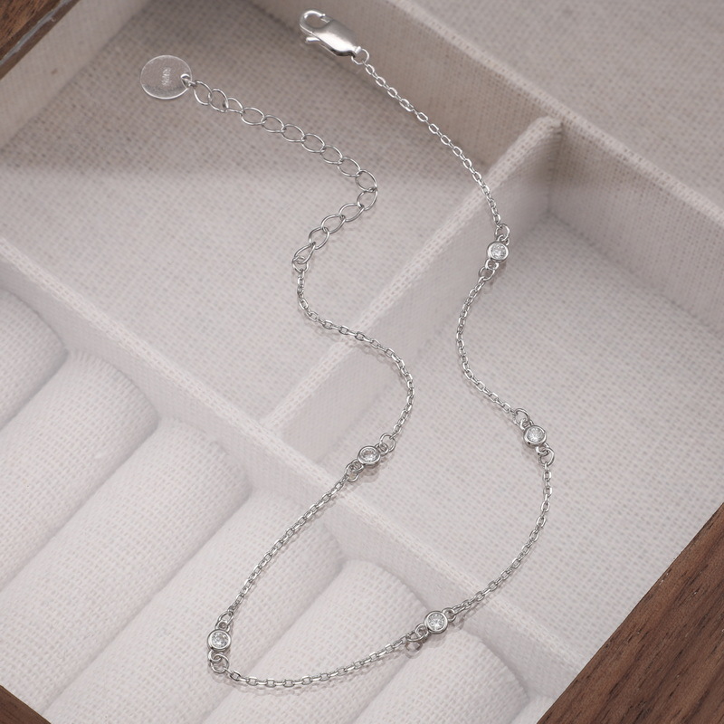 S925 Silver Elegant geometric round diamond anklet 2024 new summer accessory: Simple and versatile Zircon foot accessory for women pic 11