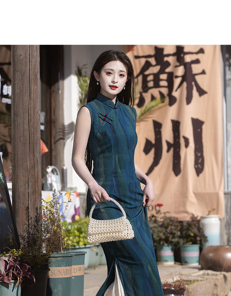 国潮蓝色无袖旗袍2025年新款夏季复古民国风老上海气质年轻款新中式女详情11