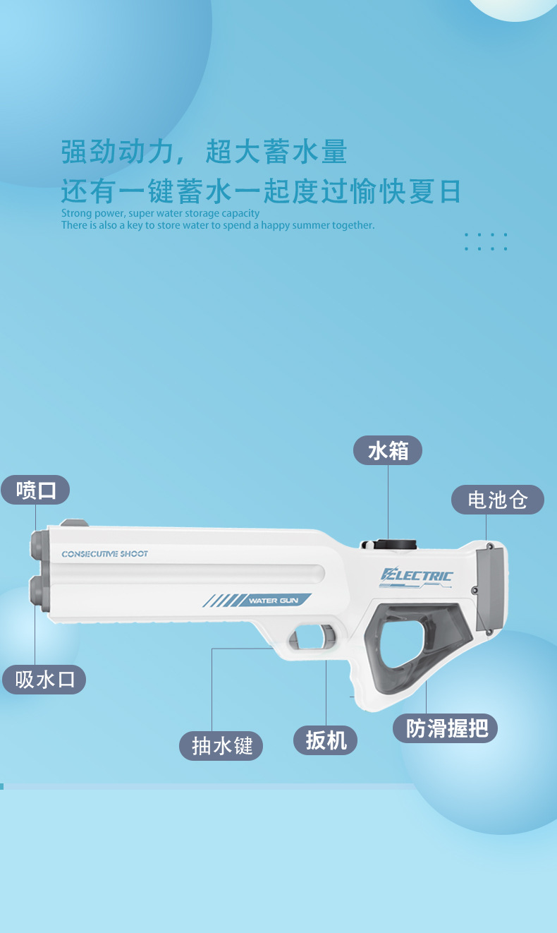 Cross-border automatic water suction electric water gun, continuous firing, children high-pressure water spraying, adult beach water fight, large-capacity water gun pic 11