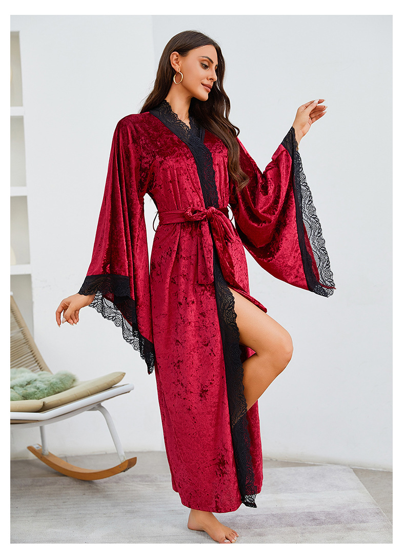 Factory direct sales of velvet and lace patchwork home wear series, sexy V-neck slit nightgowns, halter nightgowns in multiple styles pic 17