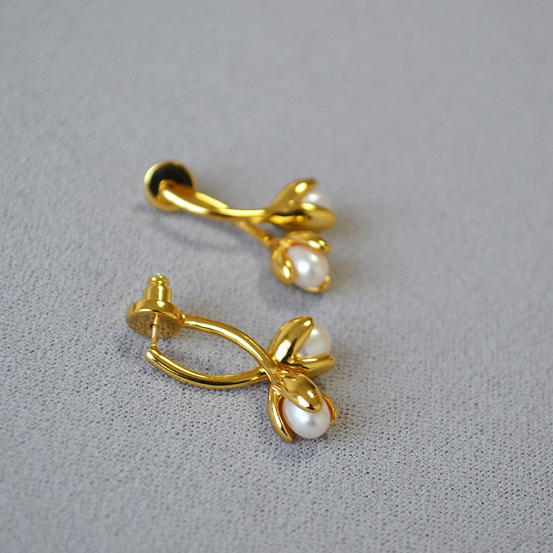 日韩小巧时尚简约淡水珍珠花苞花朵精致优雅高级感可拆卸耳钉耳饰详情4