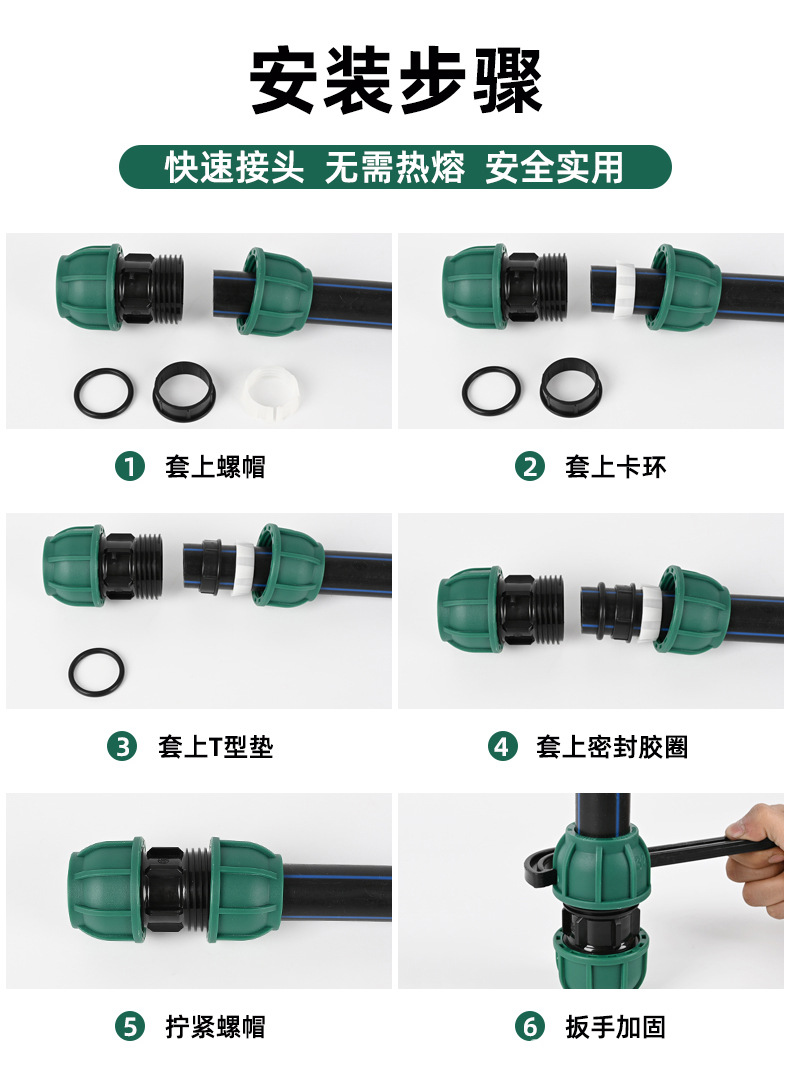 pe水管快速接头直接活接头4分6分一寸免热熔直通管件农业灌溉配件详情7