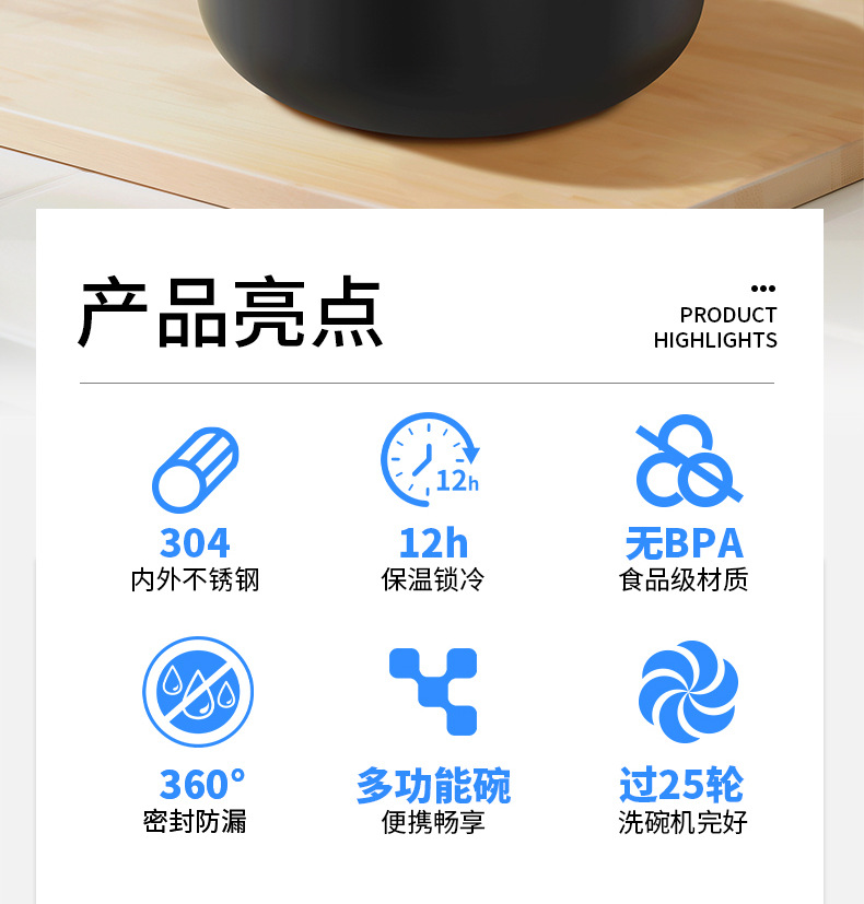 厂家直供304不锈钢双层沙拉碗 大容量健康时尚1000ml钢碗可加工详情8